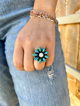 Goddess Flower Garden Adjustable Navajo Sterling Silver Ring