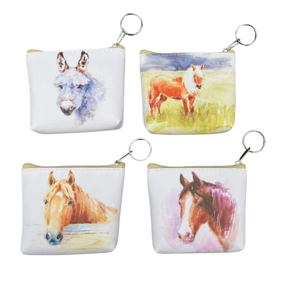 Horses and Donkey Set of 12 Key Chain Coin Purses