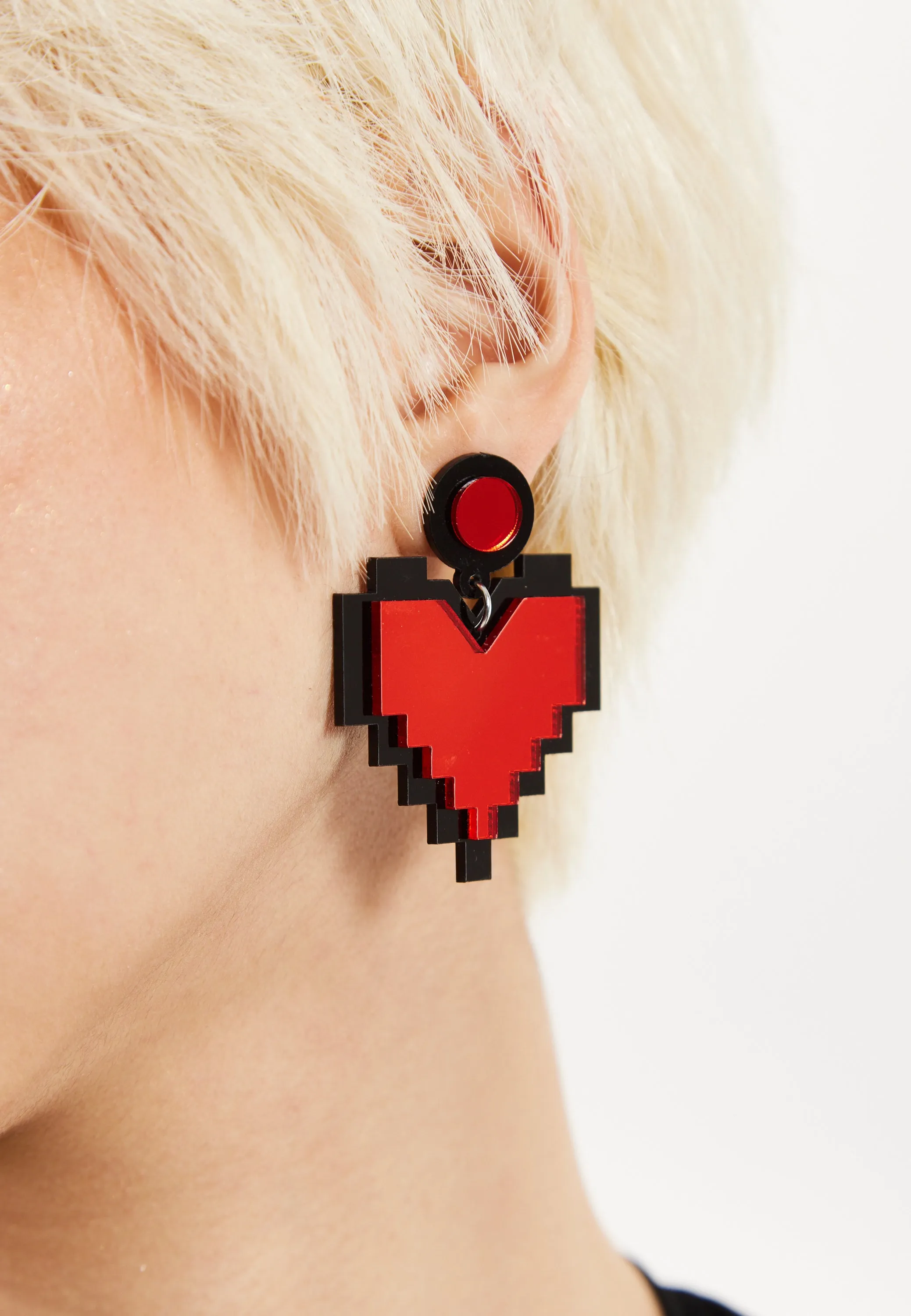 House of Holland Pixelated Heart Earrings With Mirror Finish