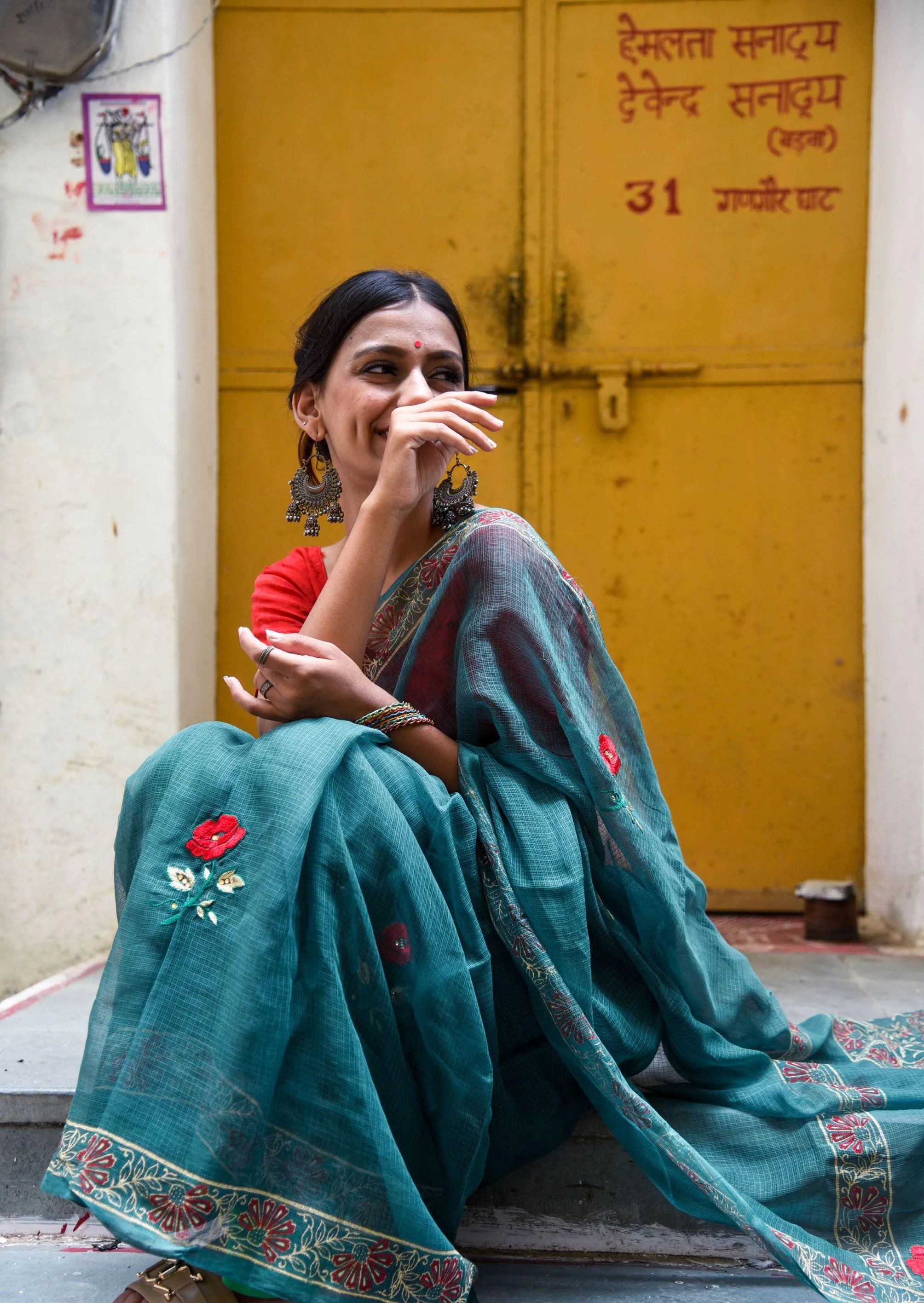 Kaisori Kota saree - Togor embroidered and handblockprinted Kota saree