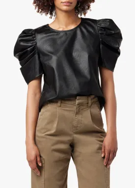 KIRA VEGAN LEATHER PUFF SLEEVE TOP