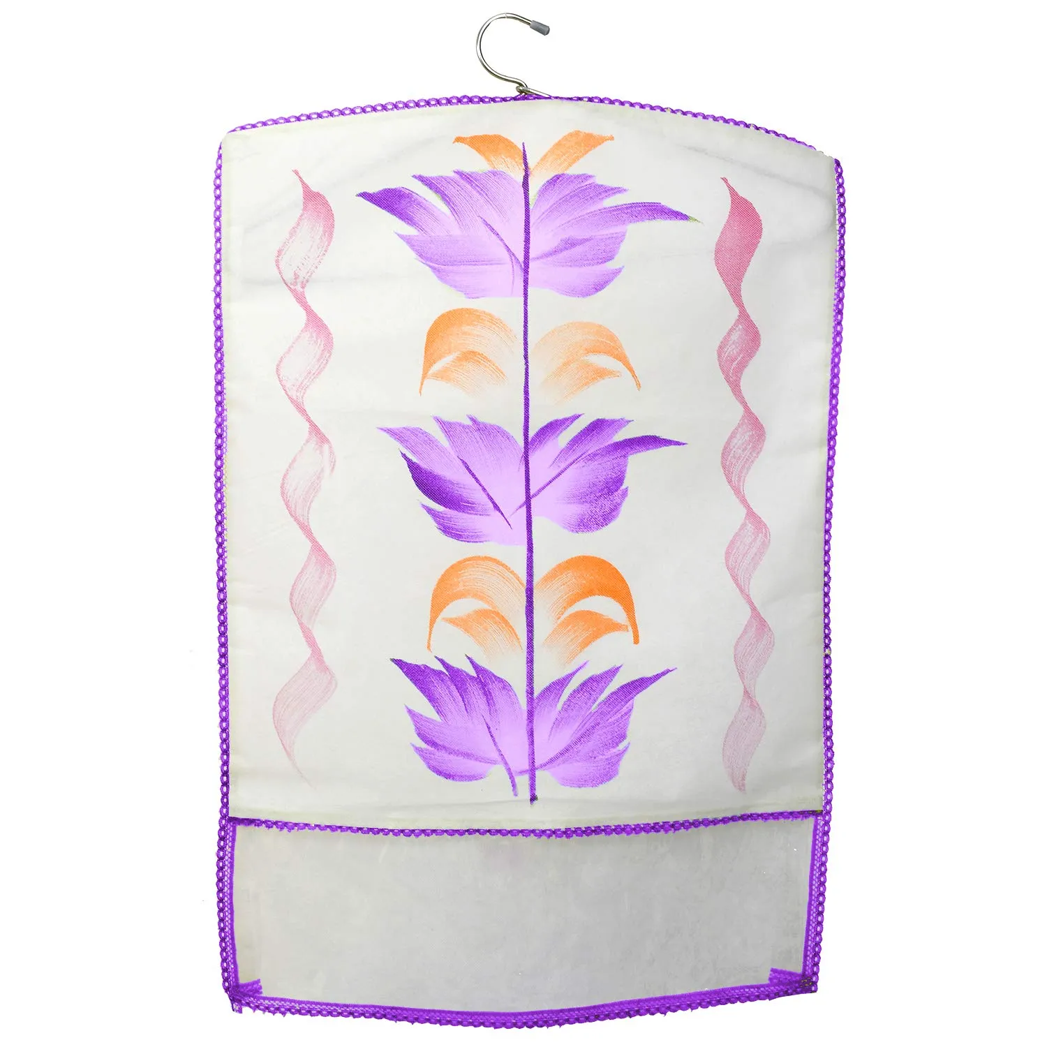 Kuber Industries Printed 12 Piece Non Woven Hanging Saree Cover Wardrobe Organiser (Purple) -CTKTC38920