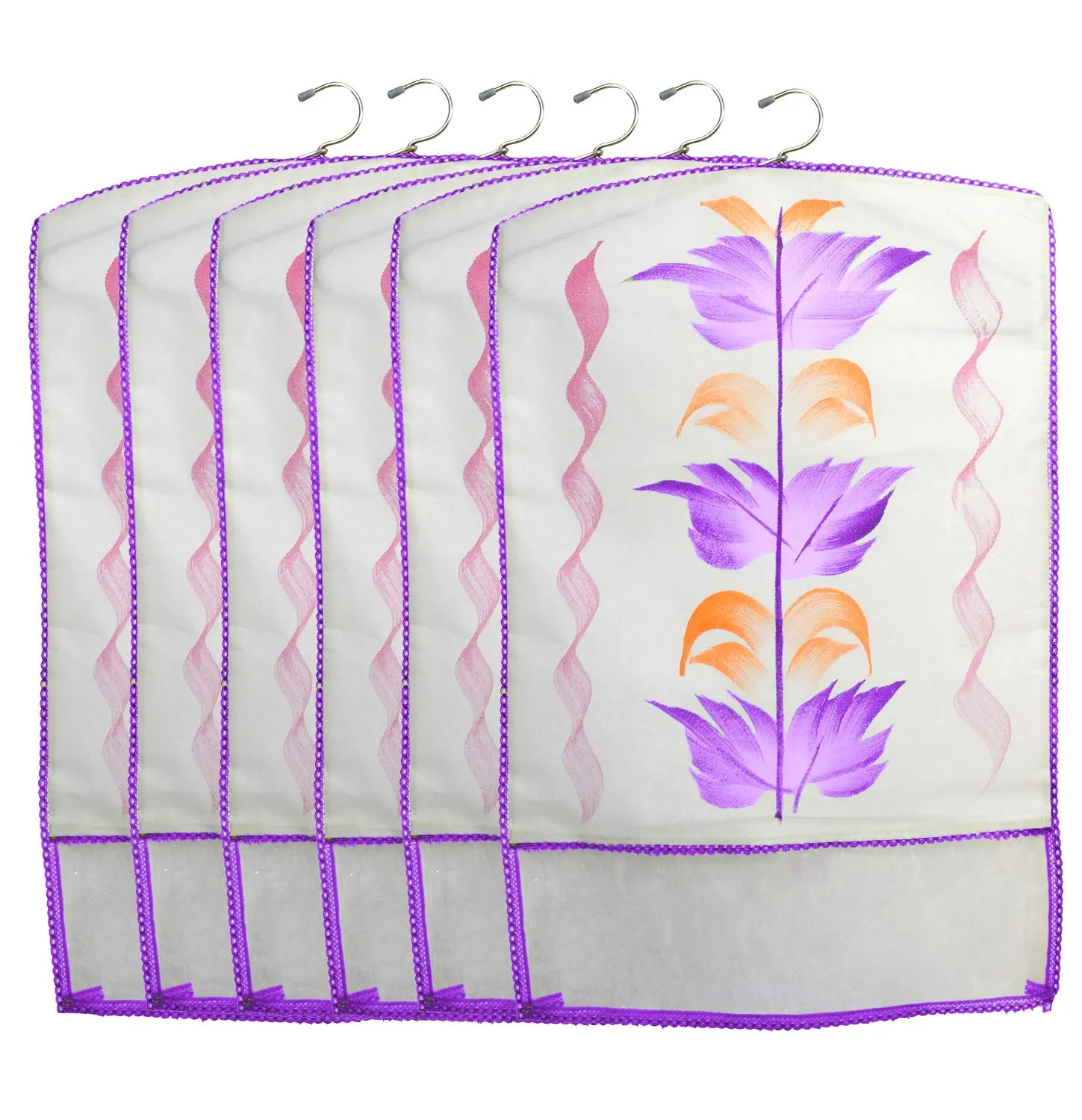 Kuber Industries Printed 12 Piece Non Woven Hanging Saree Cover Wardrobe Organiser (Purple) -CTKTC38920