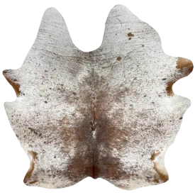 Large White and Brown Speckled Brazilian Cowhide, 1 brand mark - 7'11" x 6'8" (BRSP1920)