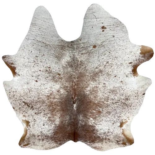 Large White and Brown Speckled Brazilian Cowhide, 1 brand mark - 7'11" x 6'8" (BRSP1920)