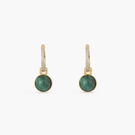 Malachite Round Charm Silver Hoop Earrings