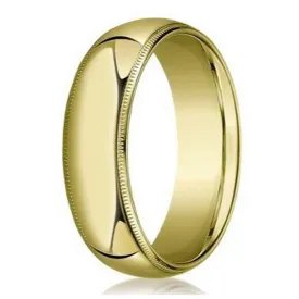 Men's 8mm Domed Milgrain Polished Finish Comfort Fit 14k Yellow Gold Wedding Band