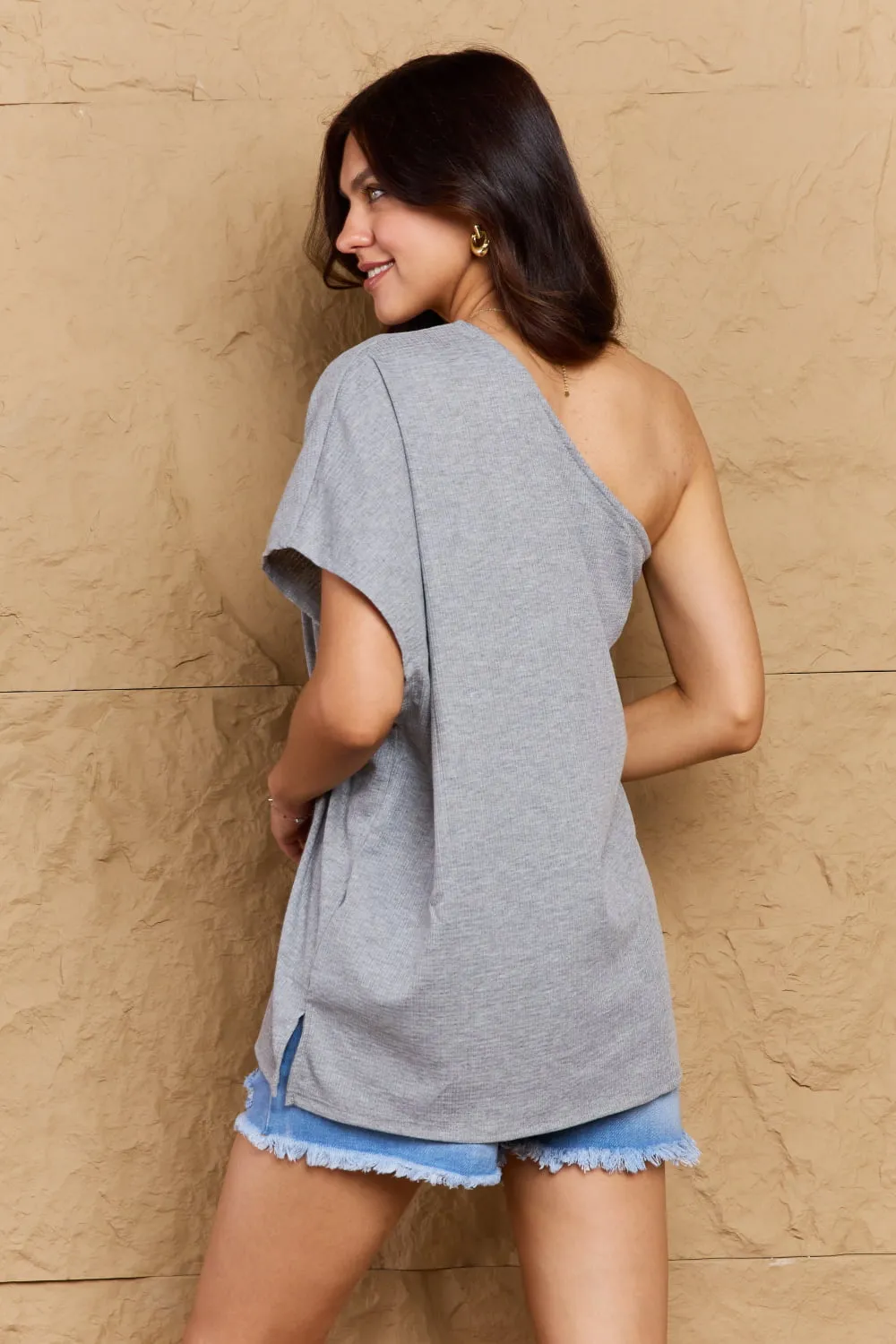 My Groove One Shoulder Loose Top in Light Grey (MADE IN USA)