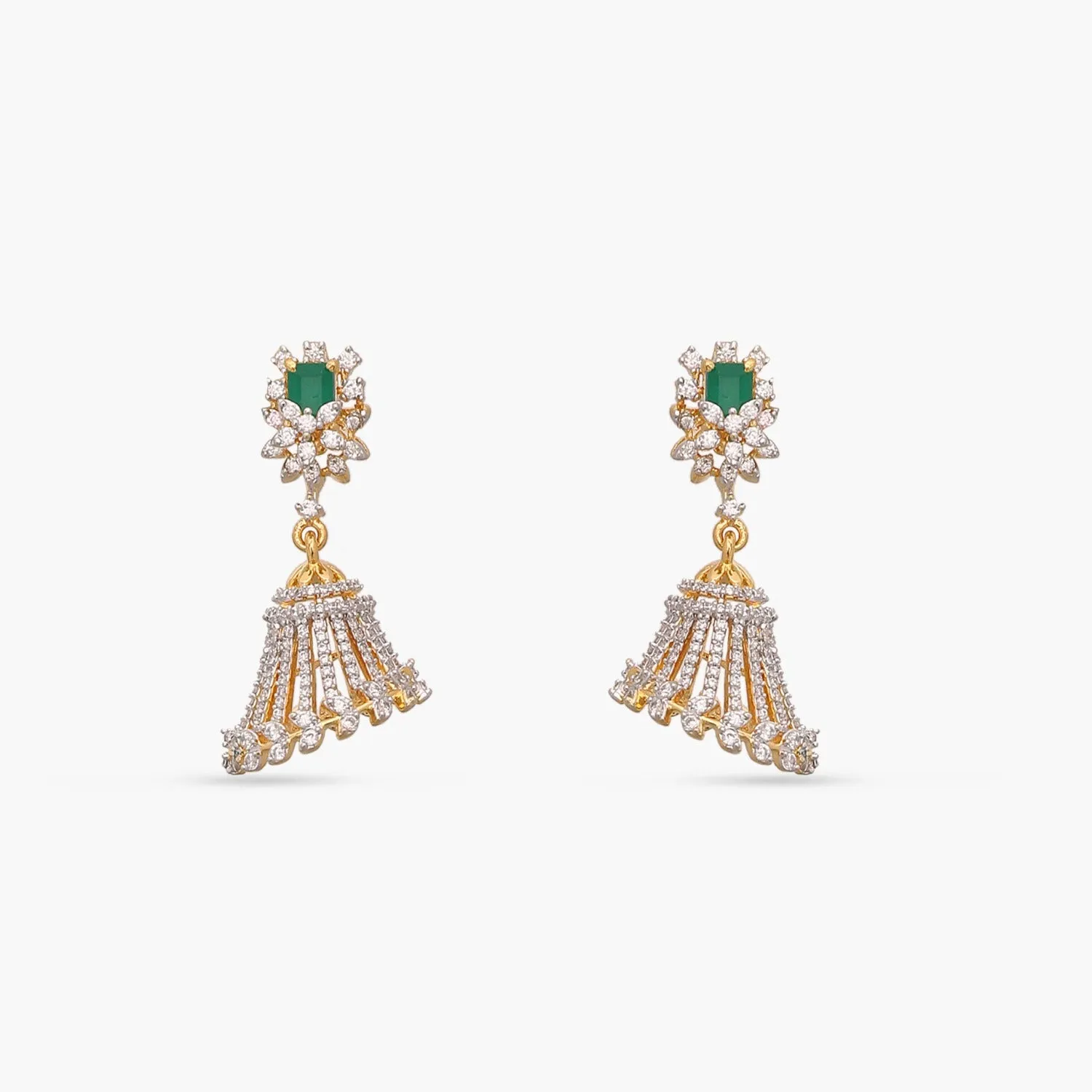 Opulent Floral CZ Silver Jhumka Earrings