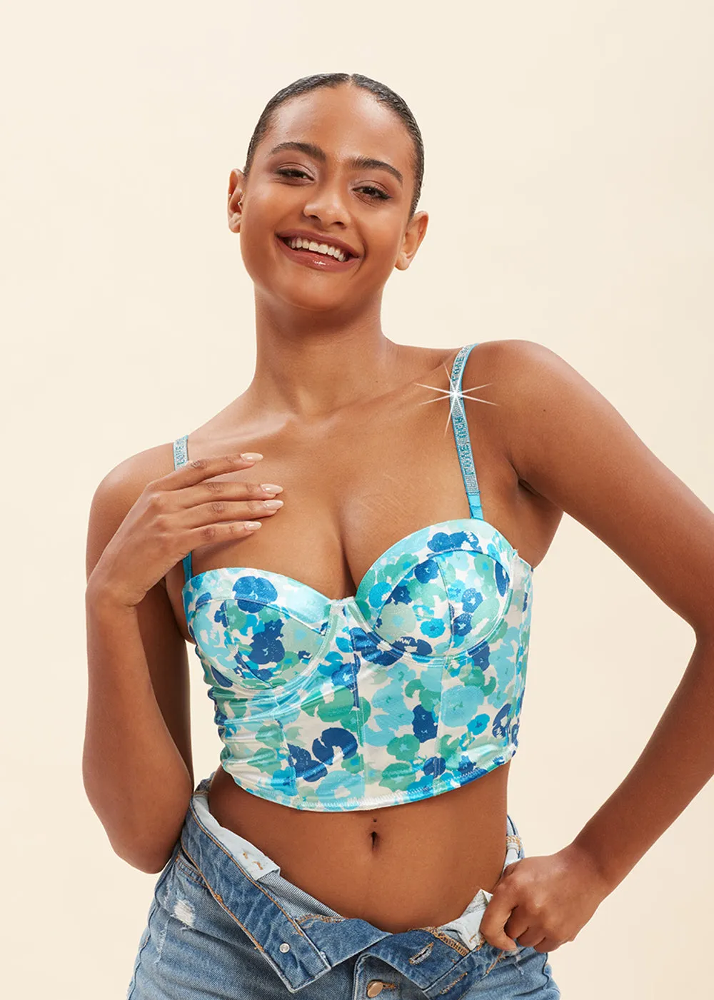 PANDORA Sexy Printed Balconette Corset Long Demi Bra