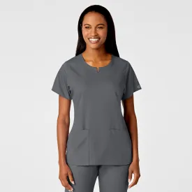 PRO Women's 4 Pocket Notch Neck Scrub Top - Pewter