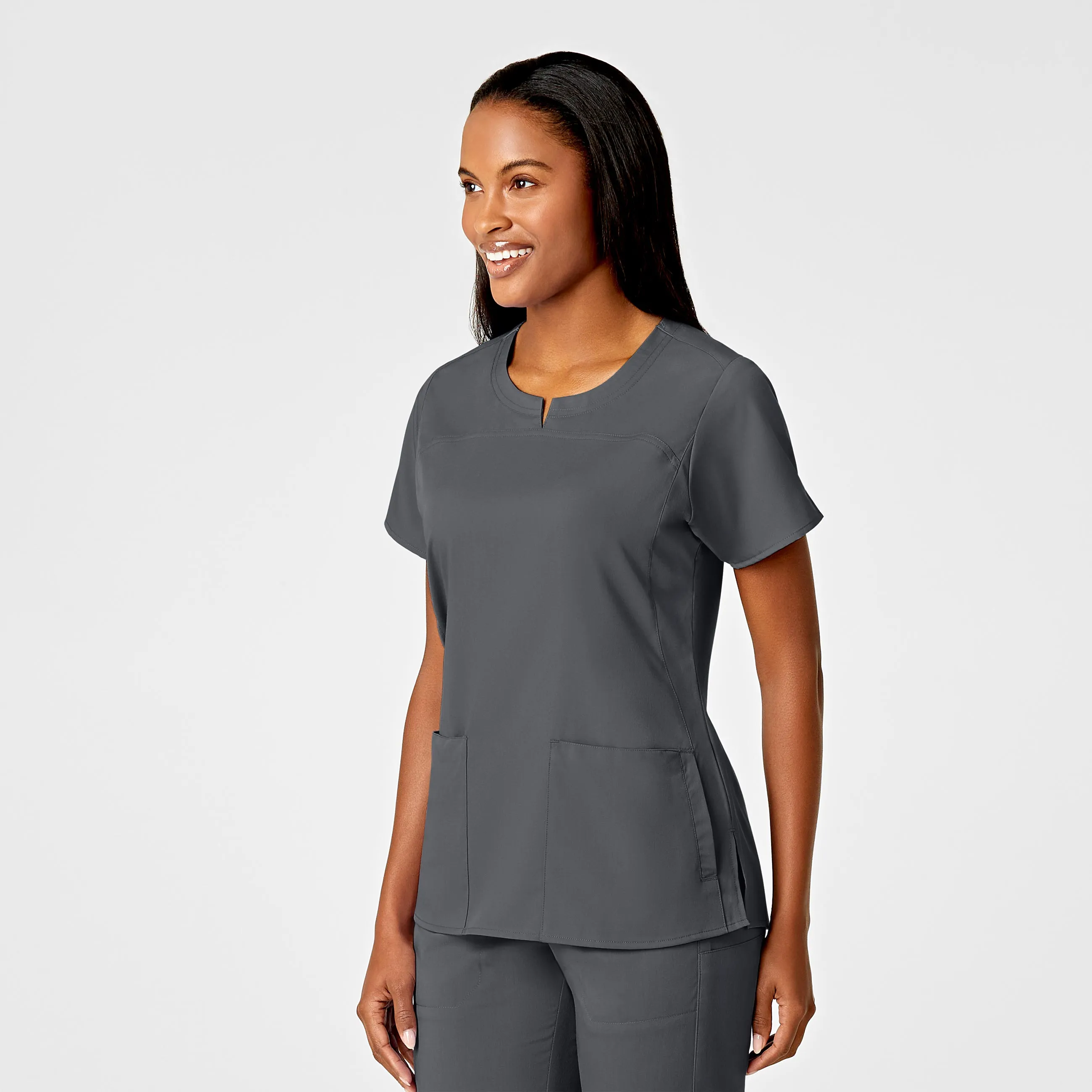 PRO Women's 4 Pocket Notch Neck Scrub Top - Pewter