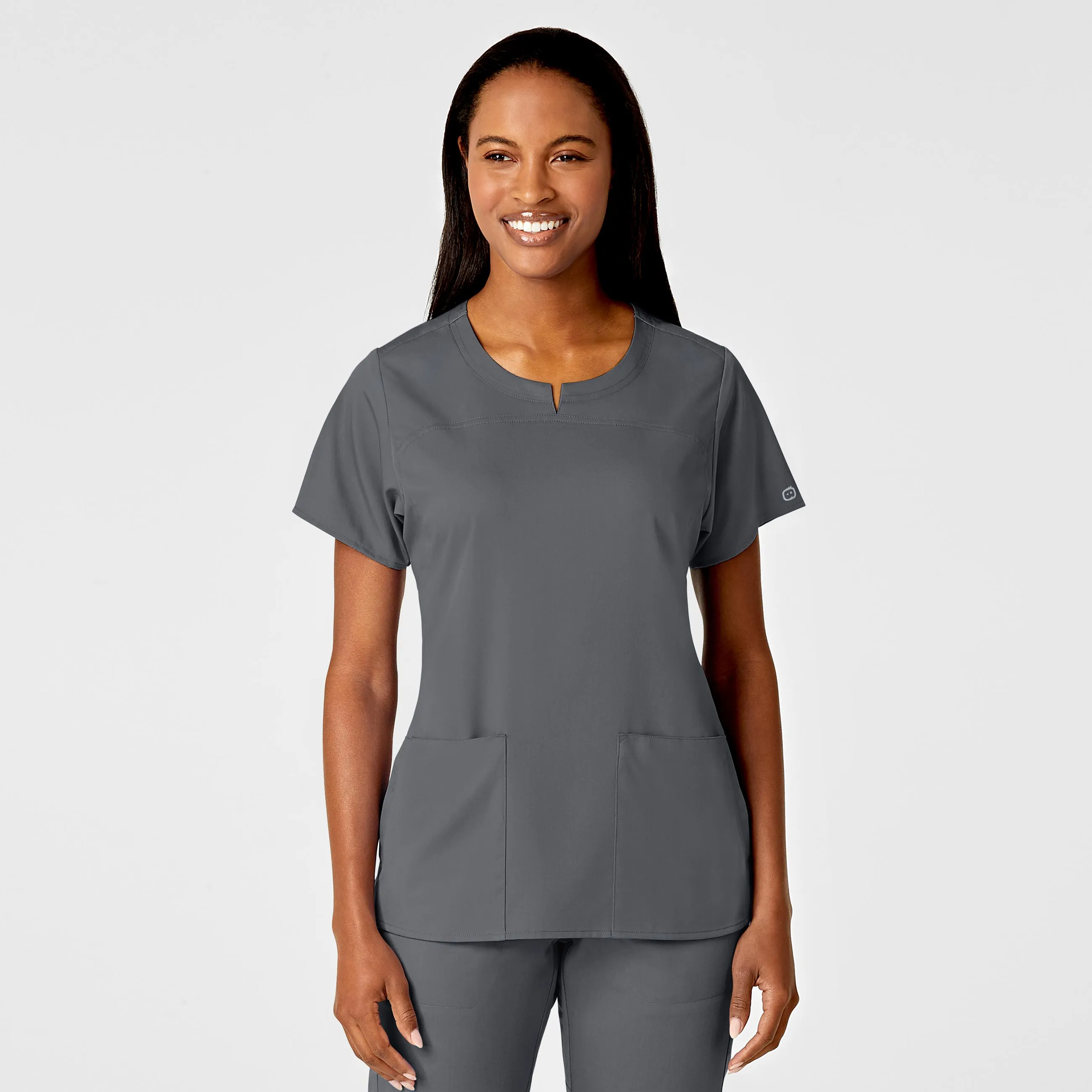 PRO Women's 4 Pocket Notch Neck Scrub Top - Pewter