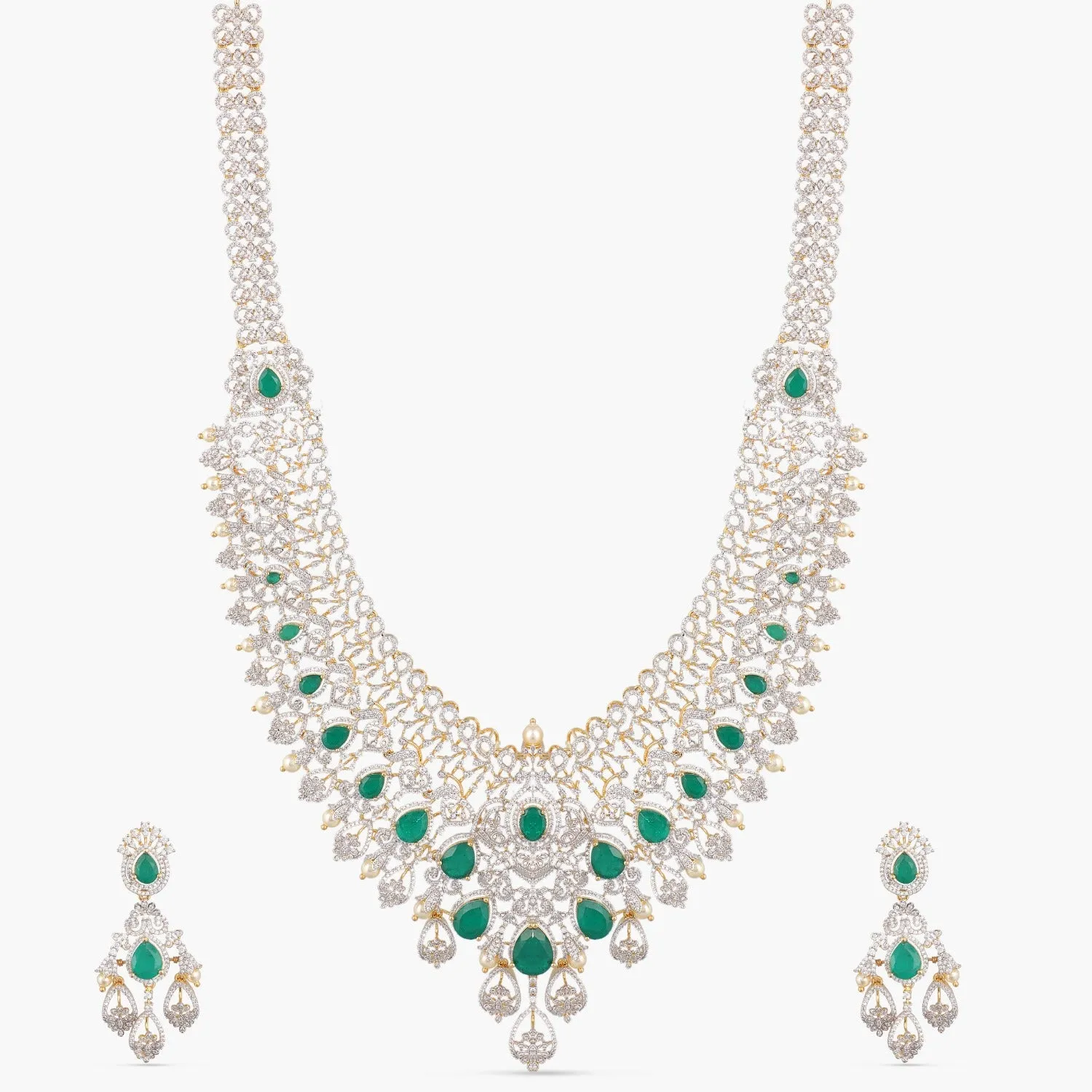 Ridhi CZ Silver Long Necklace Set