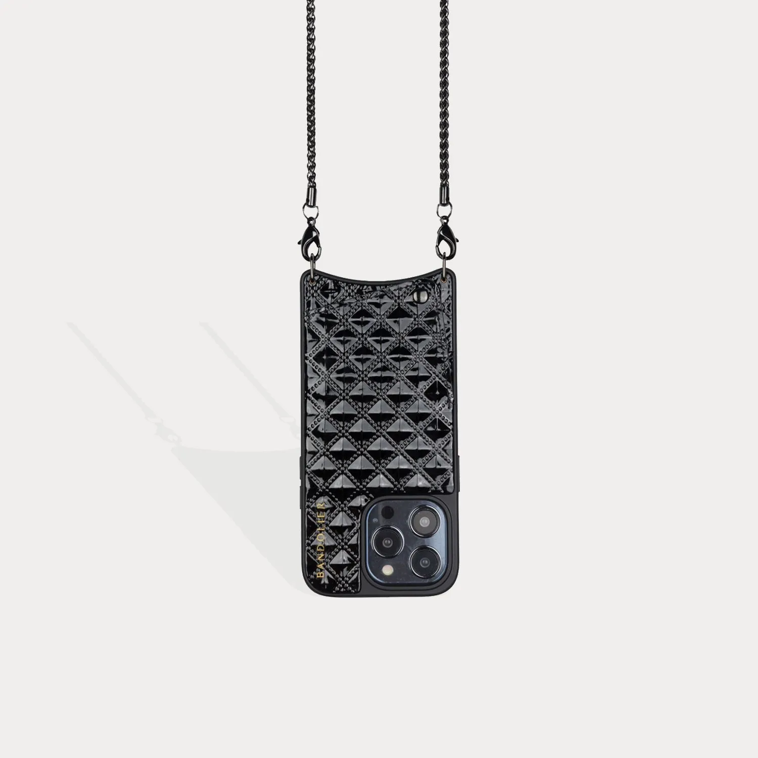 Sheila Pyramid Crossbody Bandolier - Black Embossed/Pewter