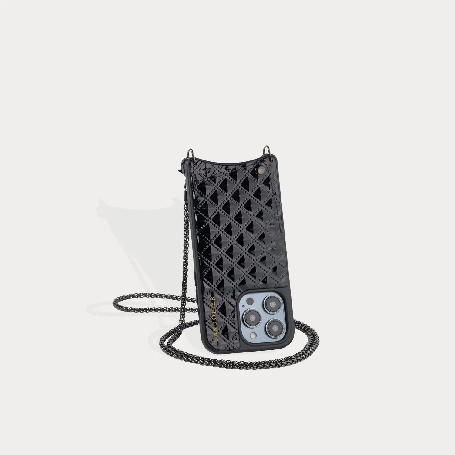 Sheila Pyramid Crossbody Bandolier - Black Embossed/Pewter