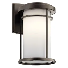 Toman 14 In 1-Light Outdoor Wall Light With Clear Satin Etched Glass, Bronze Fnish