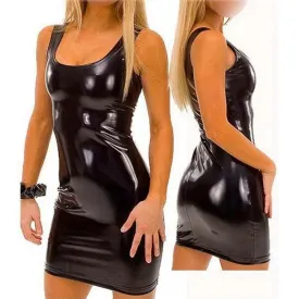 Women Sexy Wetlook Pu Faux Leather Lingerie Dress